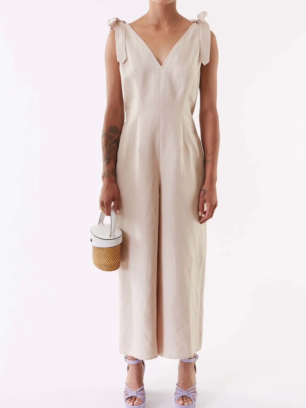 Kate Spade New York Women’s Beige Tie Shoulder Wide Leg Jumpsuit Size 4